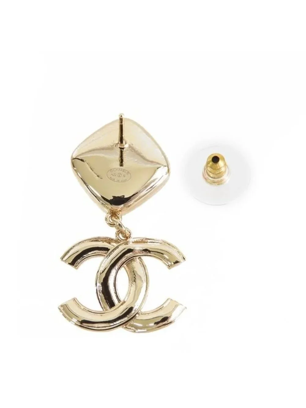 Chanel Earrings Gold Red Metal CC Logo